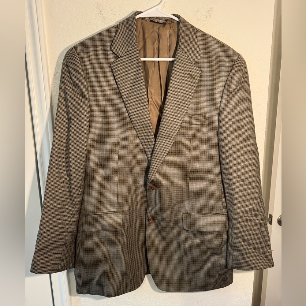 Ralph Ralph Lauren Wool Silk Blazer Mens 40R Brown Houndstooth Fall Jacket